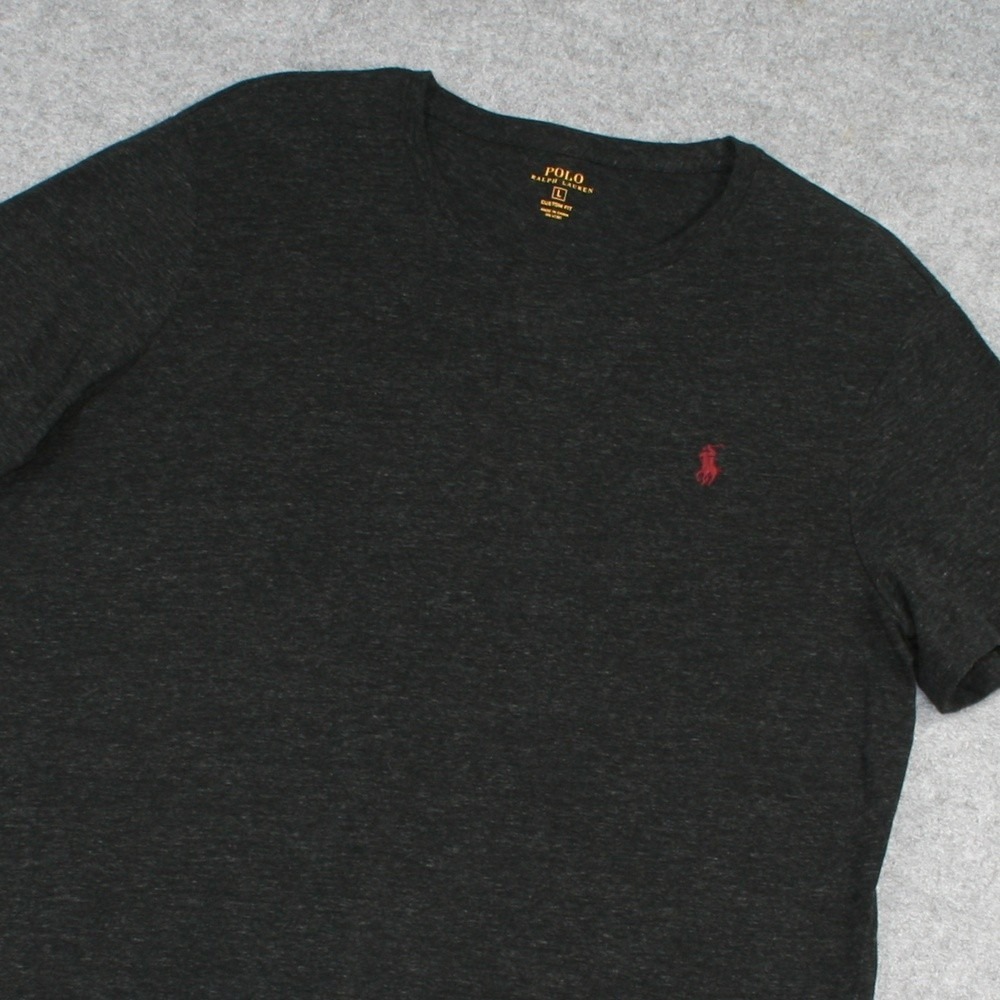 Polo Ralph Lauren Mens T-Shirt Large Charcoal Gray Custom Fit Red Pony Logo